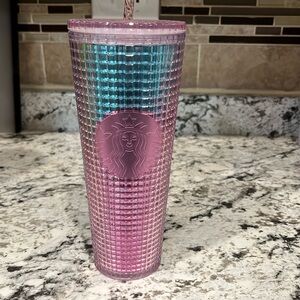 Summer 2021 Starbucks purple and blue grid cup